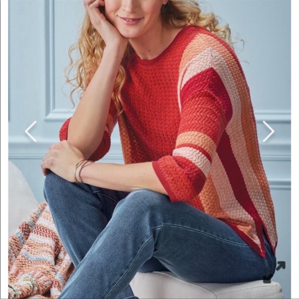 Soft Surroundings Wool Blend Abril Stripe Sweater Textured Pullover Top sweater